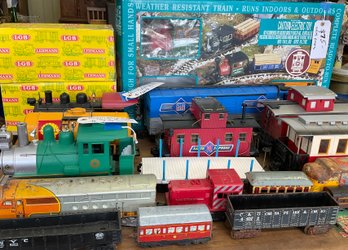 Lot 36 - Trains And Supply Lot Train Cars, Switches, Lionel, Boxes, North Pole Set, Lehmann, Tracks