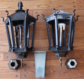 Lot 106-  HUGE! 20 Inches Pair Of Antique Charmglow Decorative Outdoor Gas Black Metal Lamps