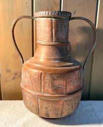 Lot 43- Big Copper Jug  Double Handle Vase Urn Vessel 17 Inch!
