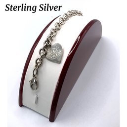 Lot 61- Sterling Silver Charm Bracelet With Dangle Heart Initials SFG