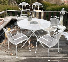 Lot 115- Patio Wrought Iron White Table With 6 Chairs Set