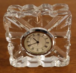 Lot 213- Rogaska Signed Small Crystal Quartz Clock - Slovenia