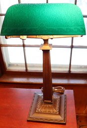 Lot 105-  Really Nice! Art Nouveau  Emeralite Green Globe Brass Bankers Desk Lamp - Amazing Working Condition