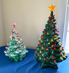 Lot 103- Two Vintage Ceramic Light Up Christmas Trees - Many Repairs As Is