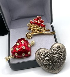 Lot 58- Costume Valentines Day Lot Enamel Heart Pin Barrel Of Love Queen Frog Earrings