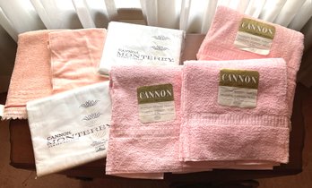 Lot 54A- New Vintage Pink Cannon Towels & 2 White Double Bed Sheet Lot Of 7
