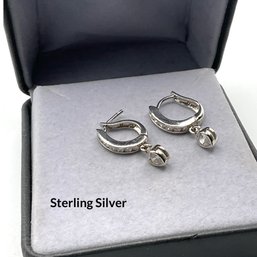 Lot 32-valentines Day Gift!  Sterling Silver Earrings With Dangling Heart