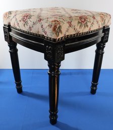 Lot 270- Dark Carved Wood Fabric Embroidered Style Covered Stool