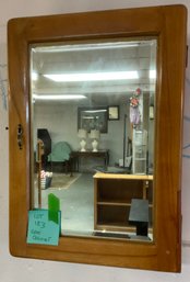Lot 183- Vintage Oak Medicine Wall Cabinet With Beveled Glass Mirror