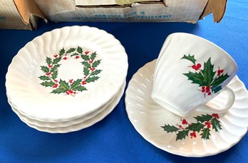 Lot 55A- Vintage Ironstone Christmas Holly Berry Dish Ware Dish Set - 12 Place Settings