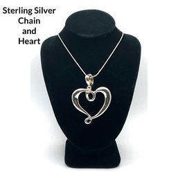 Lot 50- Gorgeous - Sterling Silver Chain With Sterling 2 Inch Heart Pendant - Valentines Day!