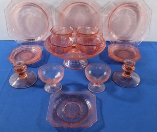 Lot 231-  Pretty In Pink Depression Glass Dishware - 20 Piece Lot - Candle Holder - Cake Stand