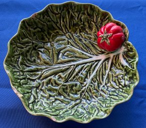 Lot 12- Vintage Majolica Cabbage Tomato Serving Dish Portuguese As Is