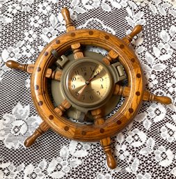 SES - Nautical Oak Ship Wheel Wall Clock