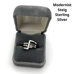 Lot M43- Mid Century Designer Henry Steig Modernist Brutalist Iconic Sterling Silver Ring Size 7 1/2 Signed