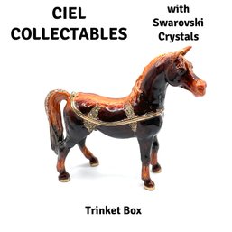 Lot 32 D- CIEL Collectables Standing Enamel Horse Trinket Box Swarovski Crystals With Box