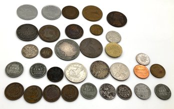 Lot M25- Mixed Lot Of Foreign And US Coins Indian Head Penny