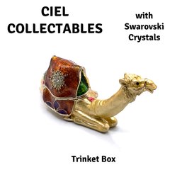 Lot 32E- CIEL Collectables Sitting Enamel Camel Swarovski Crystals Trinket Box With Box