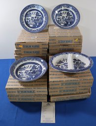 Lot 221- 1990s Churchill Blue Willow China 27 Piece Lot - Salad Plates - Soup Bowls - Vegetable -England