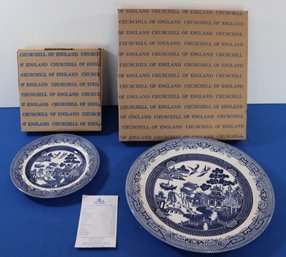 Lot 274- Churchill Blue Willow England Salad Plate & Round Platter - New In Original Box