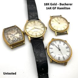 Lot M27- Vintage Mens Watch Lot Omega Century - 18K Gold Bucherer 14K GF Hamilton
