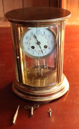 Lot 101-  Vintage French Crystal & Brass Regulator Shelf Chime Clock - Porcelain Dial With Key