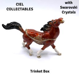 Lot 32A- CIEL Collectables Running Galloping Enamel Horse Swarovski Crystal Trinket Box