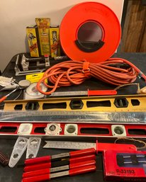 Lot 88- Heavy Duty Extension Cords- Levels - Clamps - Duck Bill Anchor - Lot