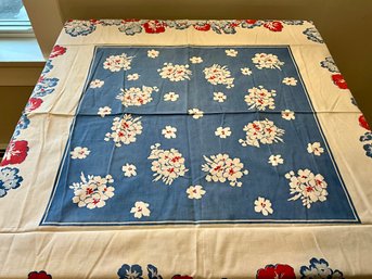 Lot 111SES- Vintage Red White Blue Cotton Tablecloth - Cute!