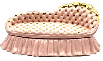Lot 115SES- 1957 Darling Pink And Gold Settee Sofa Trinket Box
