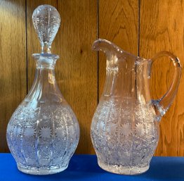 Lot 198- Violetta Polish Hand Cut Crystal Pitcher And Decanter - Lot Of 2