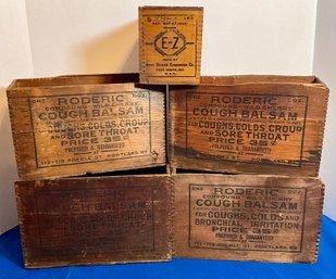 Lot 11- Antique Crates - Cherry Cough Balsam Maine - 1902 Anti Borax Compound Lot Of 5