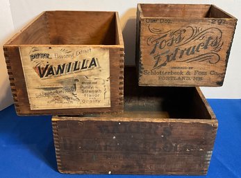 Lot 13- Baking Advertising Crates - Breakfast Cocoa - Foss Extracts - Pure Vanilla Lot Of 3