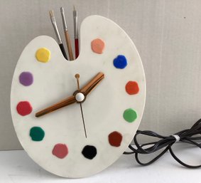 Lot 69RR-  CUTE! Painters Paint Palette Electric Wall Clock - Vintage