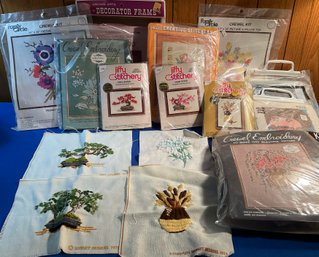 Lot 213- Elsa Williams Vintage Lot Of Crewel Embroidery Kits - 12 And One Frame
