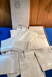 Lot 217- New Vintage Damask Tablecloth & Napkin Set In Box - Lot Of 21