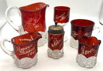 Lot 41- 1902 Souvenir Ruby Red Flash Glass REVERE BEACH Collection - 6