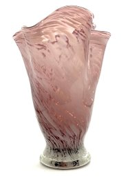 Lot 46- Ruffled Art Glass Purple Pink Small Vase - Blown Glass