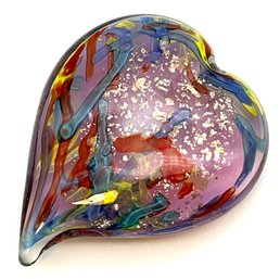 Lot 47- LOVE! Gold Fleck Multi Color Art Glass Heart Paper Weight