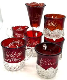 Lot 61- 1893-1909 Ruby Red Souvenir Glasses All The Girls Had Them! -Alice- Gladys - Nellie - Worlds Fair