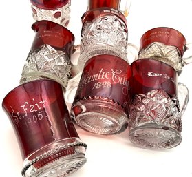 Lot 64- 1898-1905 Ruby Red Souvenir Glasses - Wood Islands- Port Lorne- Nova Scotia- St. Fair Lot Of 8