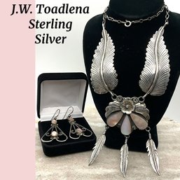 Lot 20- J.W. Toadlena Sterling Silver Pale Pink Mother Of Pearl Necklace & Earrings Set