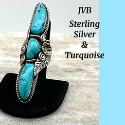 Lot 19- Sterling Silver Signed JVB Ring With Turquoise Size 8