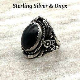 Lot 15- Sterling Silver With Onyx Ring- Signed SC- Size 10