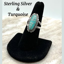 Lot 11- Sterling Silver With Turquoise Ring Size 7