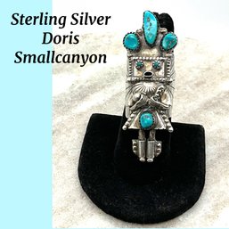 Lot 8- Sterling Silver Native American Doris Smallcanyon Kachina Ring Size 7
