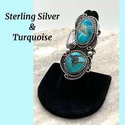 Lot 6- Sterling Silver With Turquoise Navajo Ring Size 7 1/2