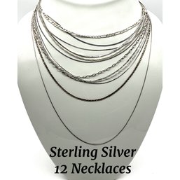 Lot 21- Sterling Silver 12 Necklaces