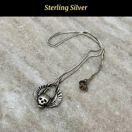 Lot 32- Sterling Silver Italy Chain Skull W/ Wings Pendant