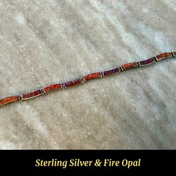 Lot 35- Sterling Silver Fire Opal Bracelet Signed